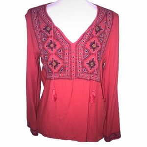 Lucky 🍀 Brand Red Blouse w/ Stitched Details